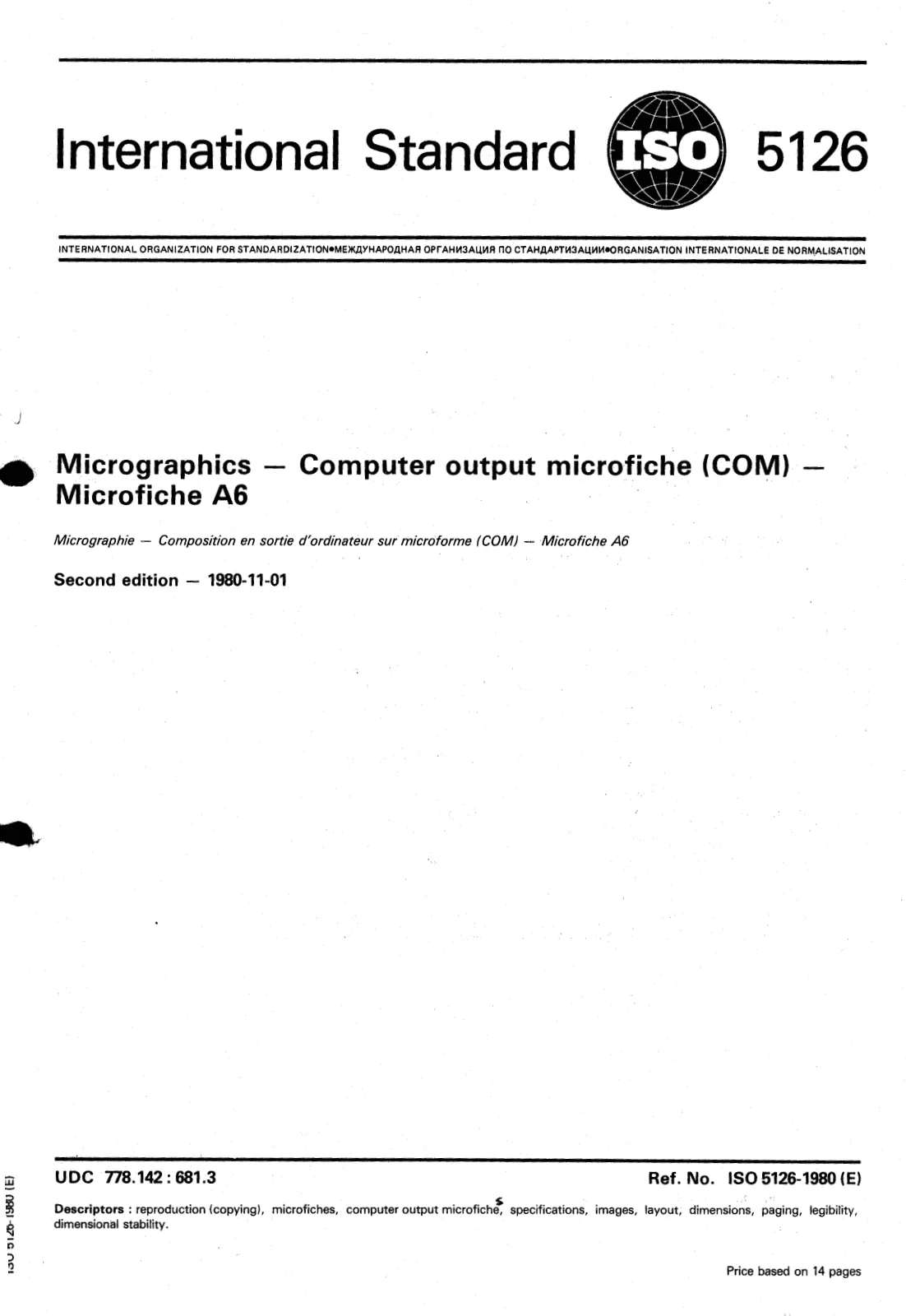 First page of standard ISO 5126:1980