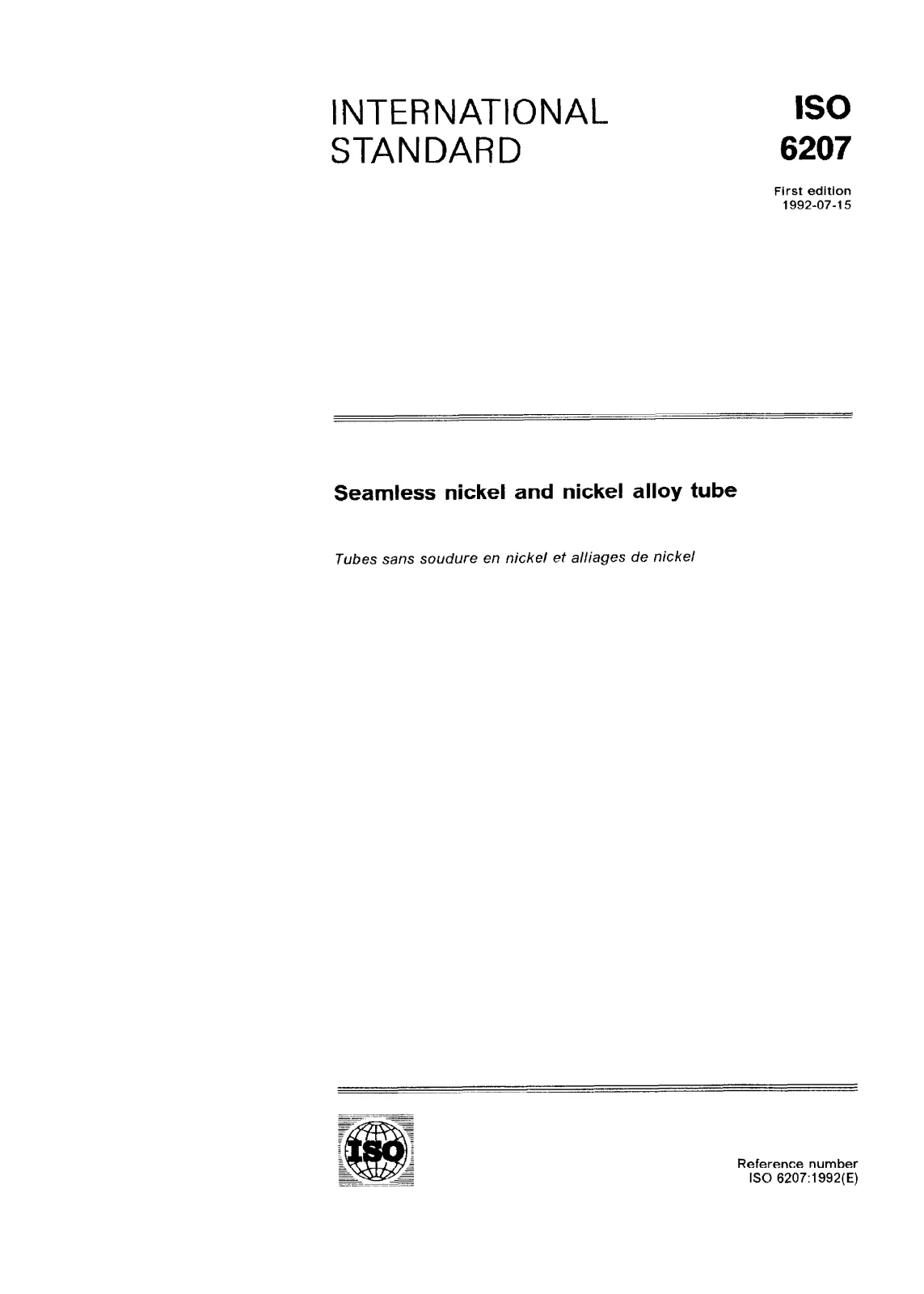 First page of standard ISO 6207:1992