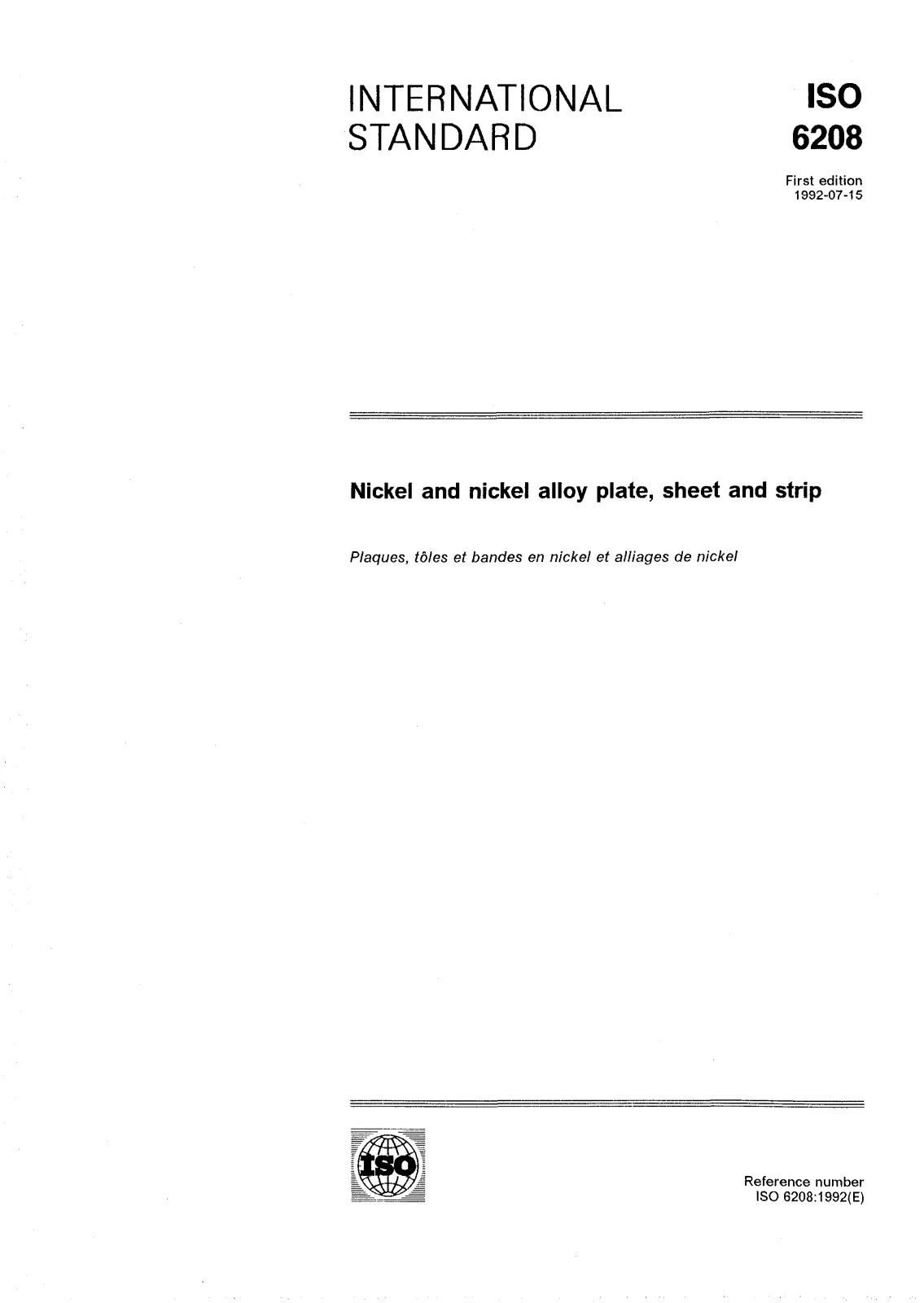 First page of standard ISO 6208:1992