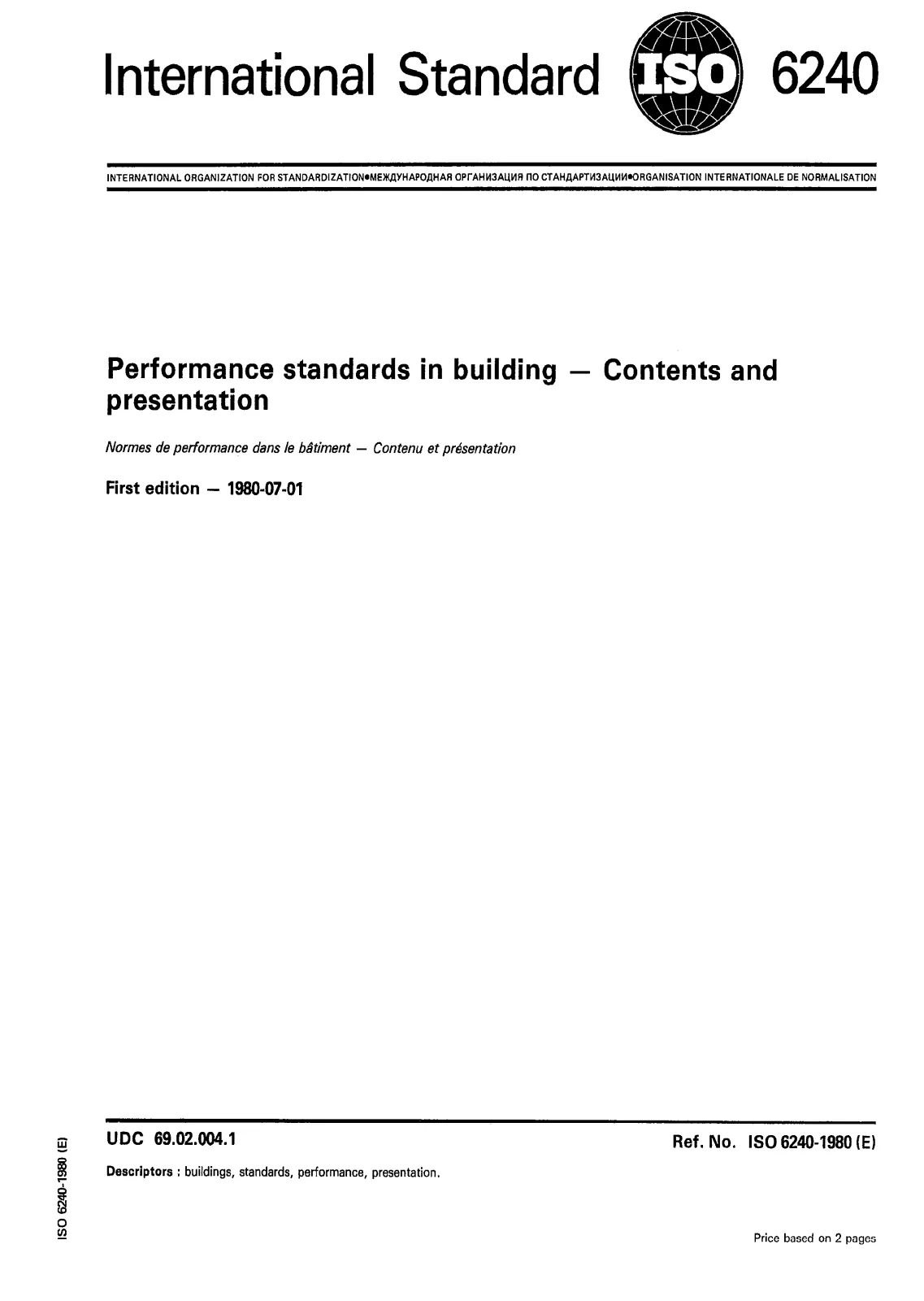 First page of standard ISO 6240:1980
