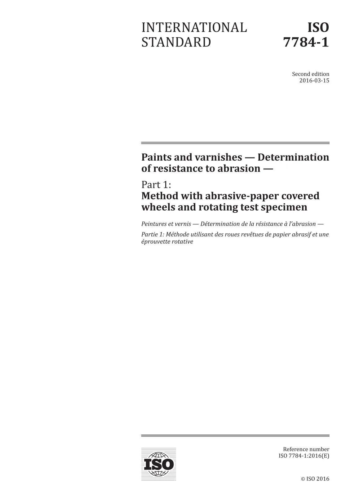 First page of standard ISO 7784-1:2016
