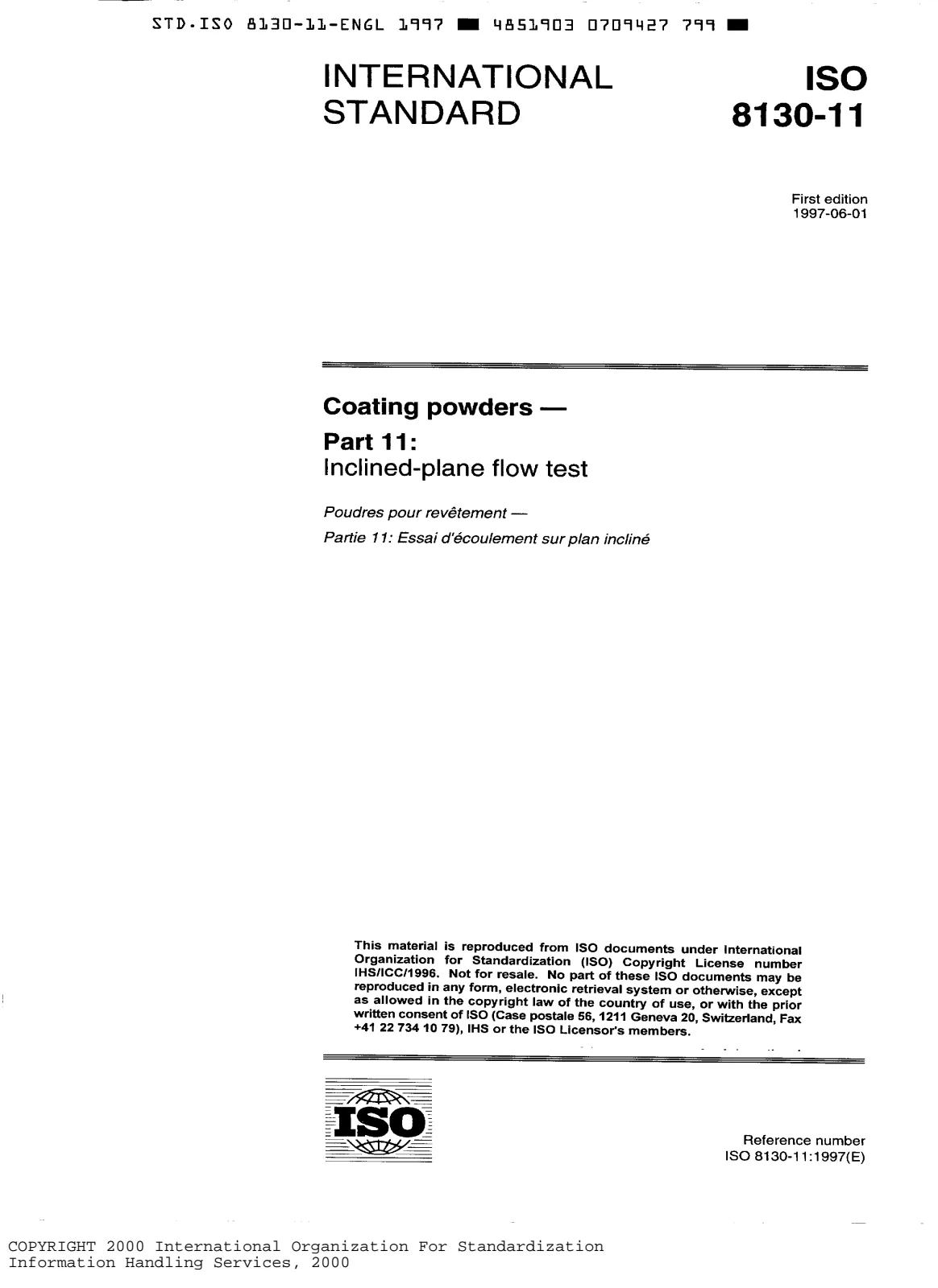 Первая страница стандарта ISO 8130-11:1997