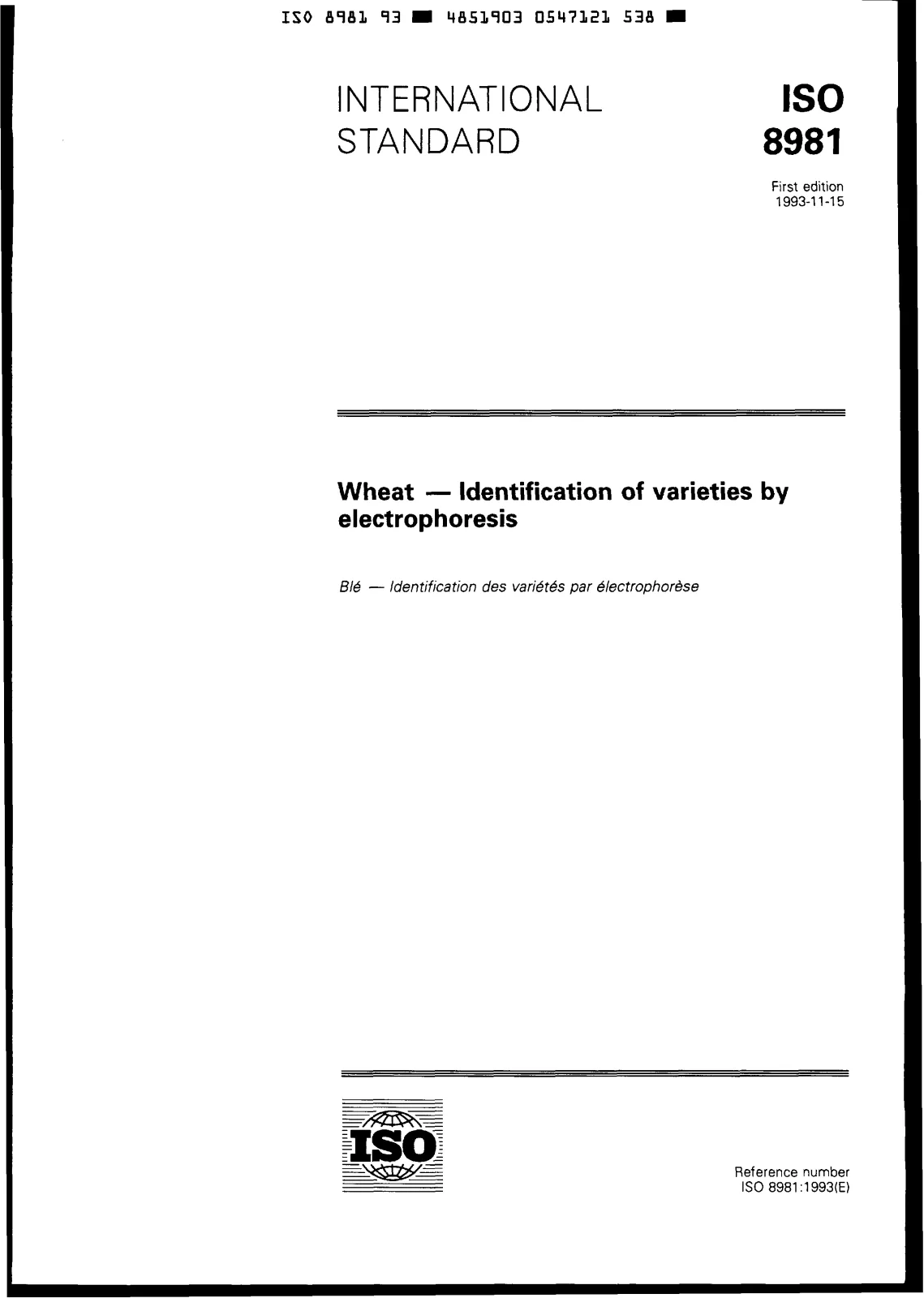 First page of standard ISO 8981:1993
