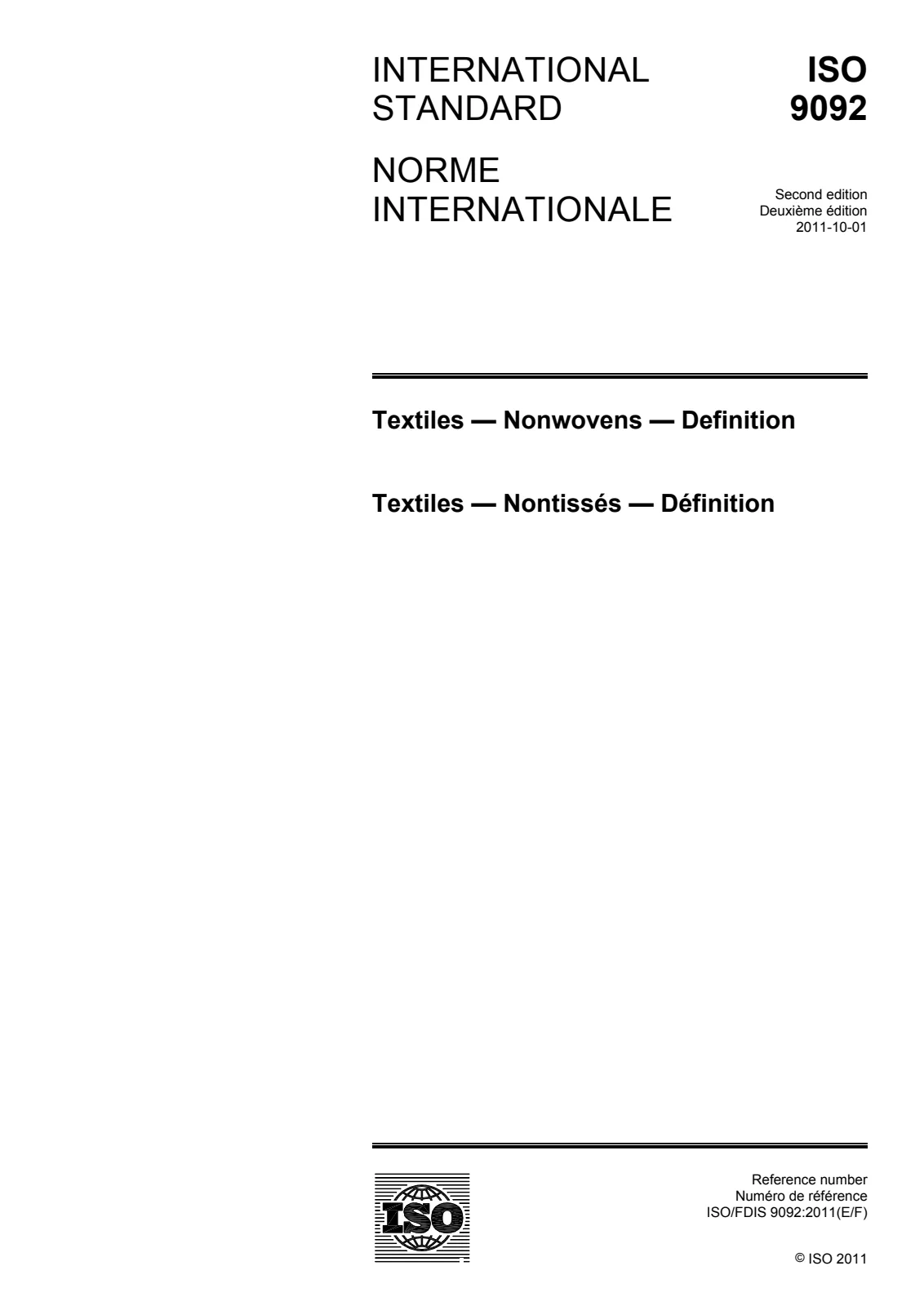 Первая страница стандарта ISO 9092:2011