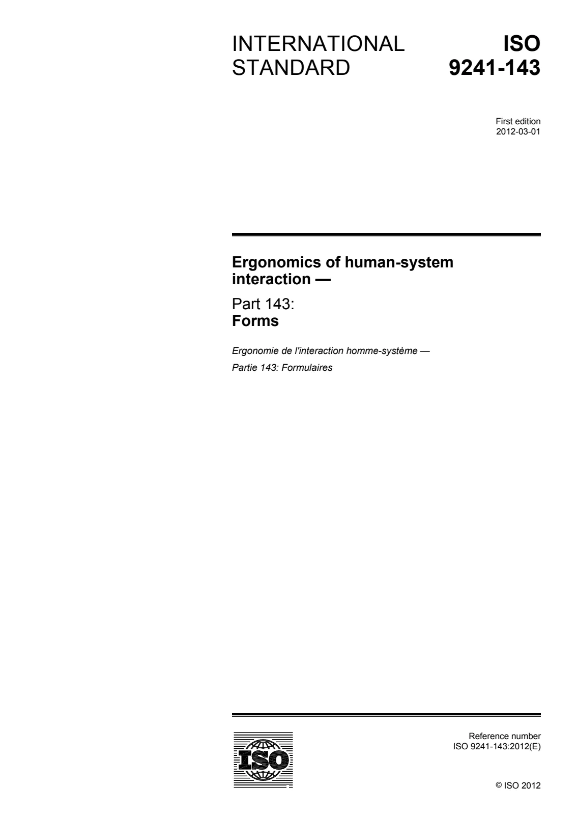 First page of standard ISO 9241-143:2012
