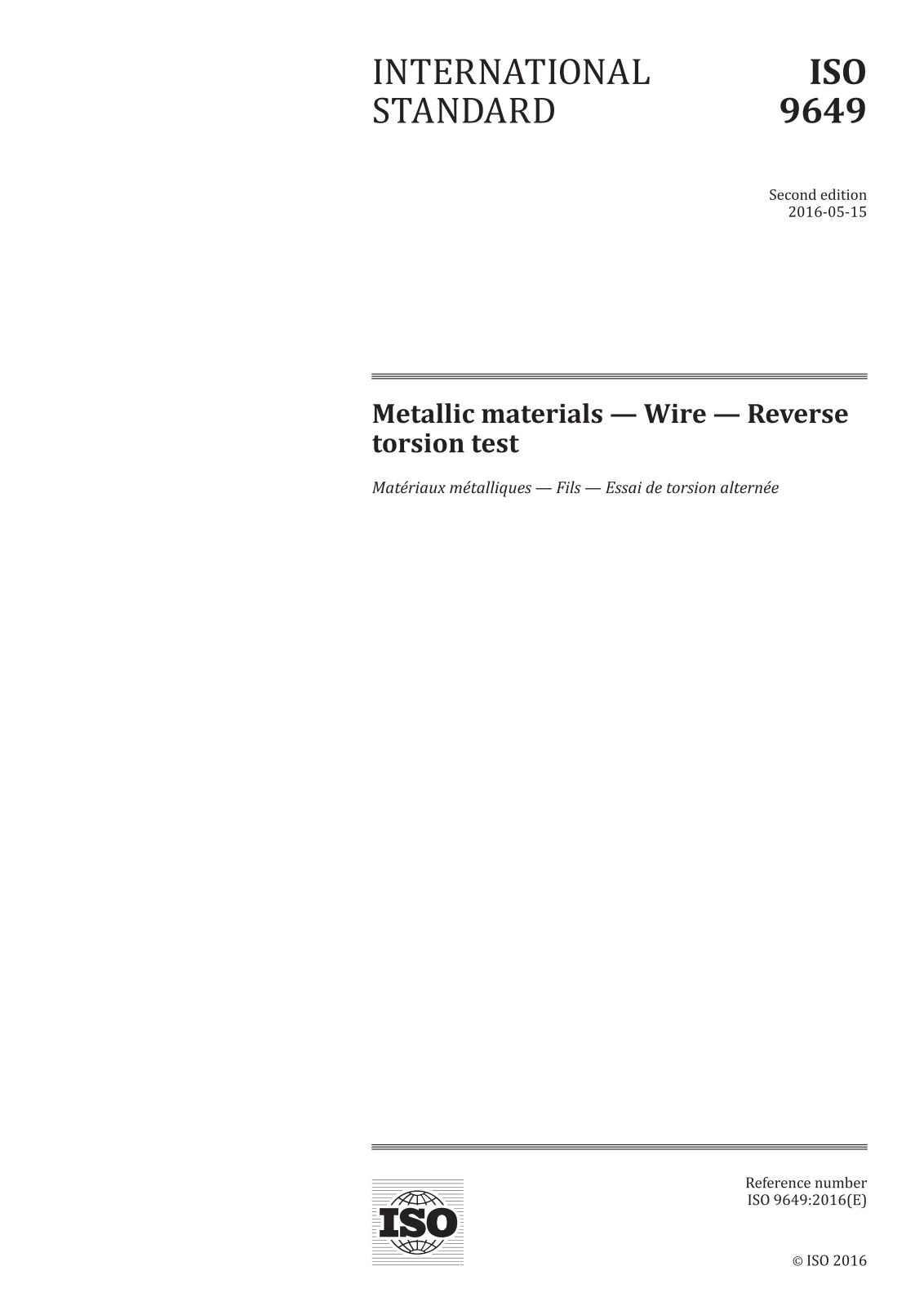First page of standard ISO 9649:2016