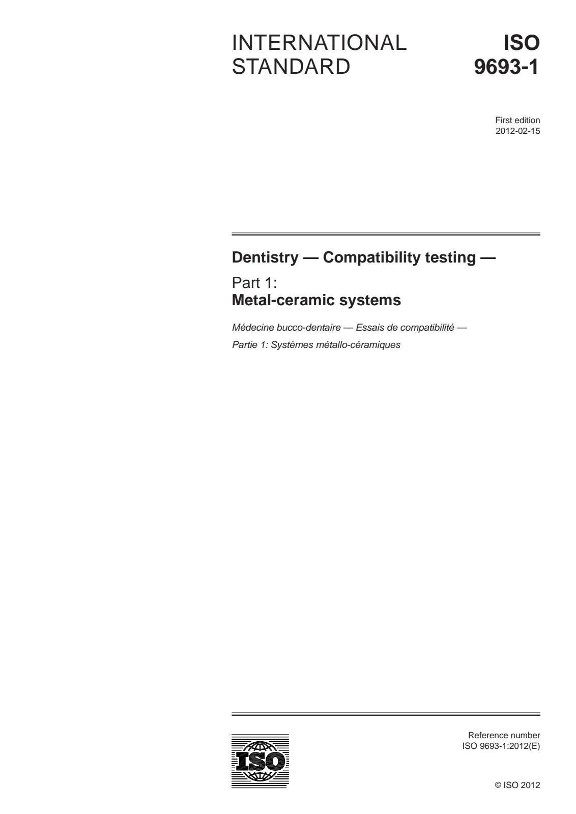 Первая страница стандарта ISO 9693-1:2012
