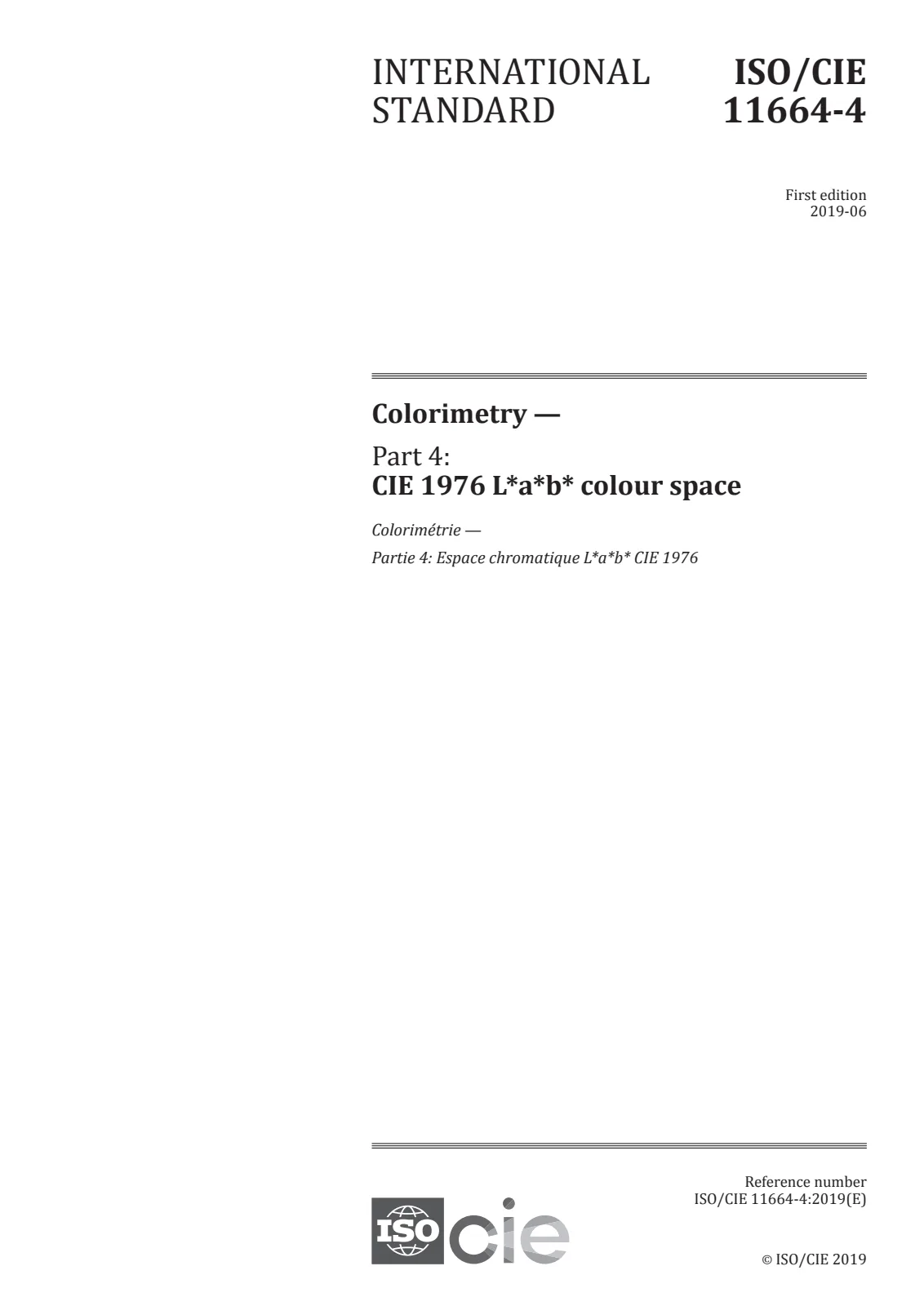 Первая страница стандарта ISO/CIE 11664-4:2019