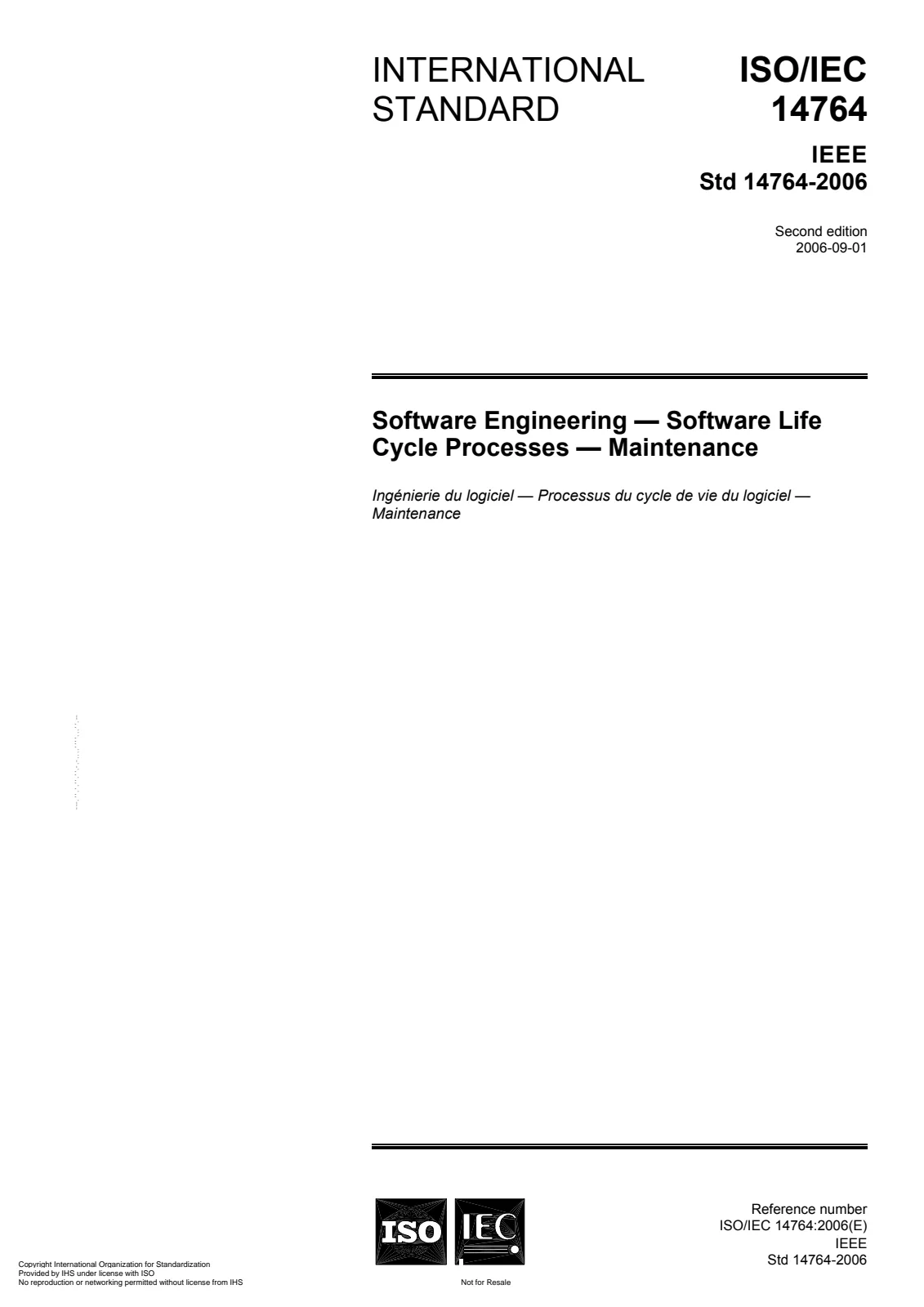First page of standard ISO/IEC 14764:2006