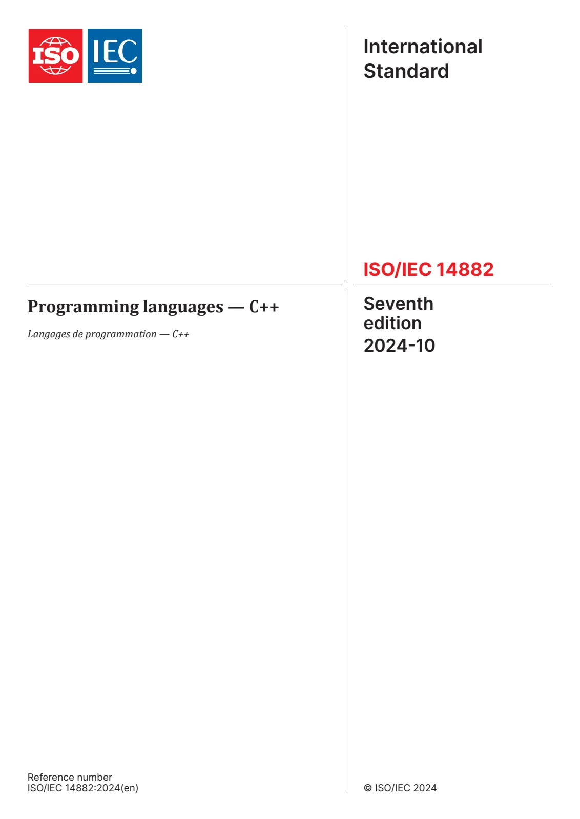 Первая страница стандарта ISO/IEC 14882:2024