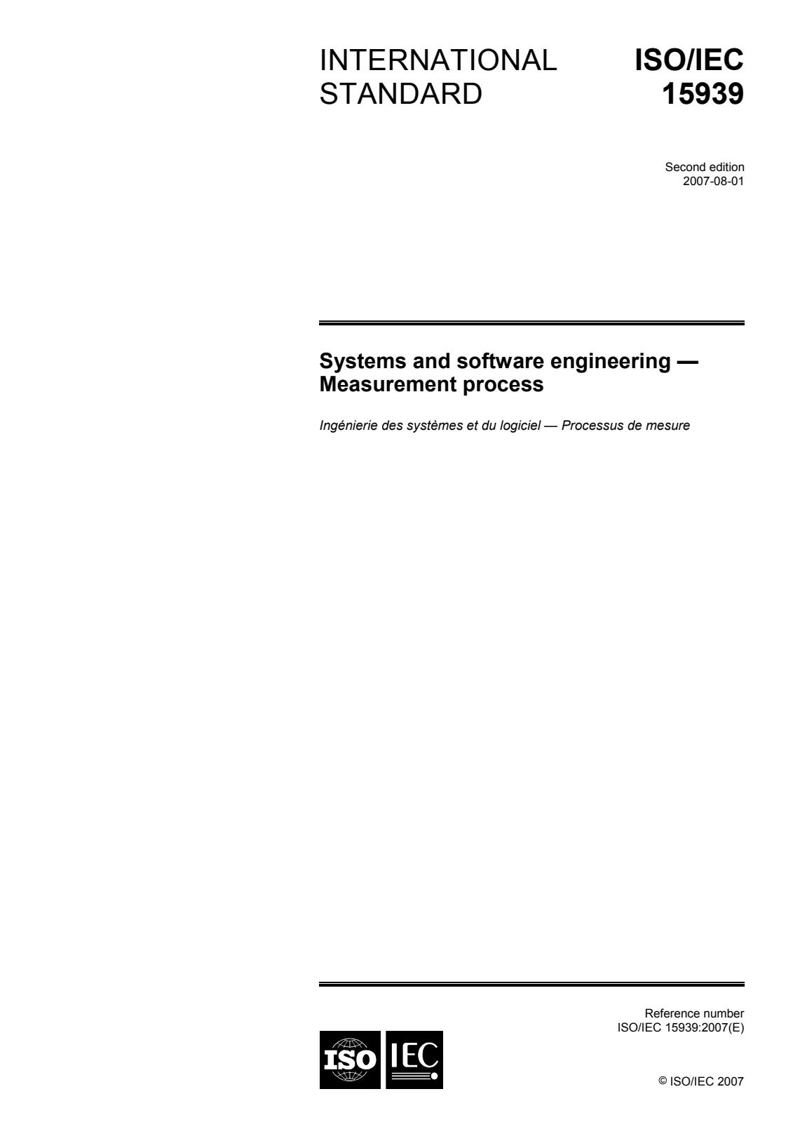 Первая страница стандарта ISO/IEC 15939:2007