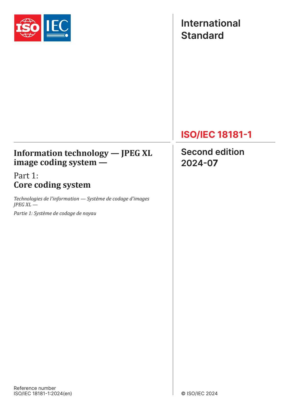 Первая страница стандарта ISO/IEC 18181-1:2024