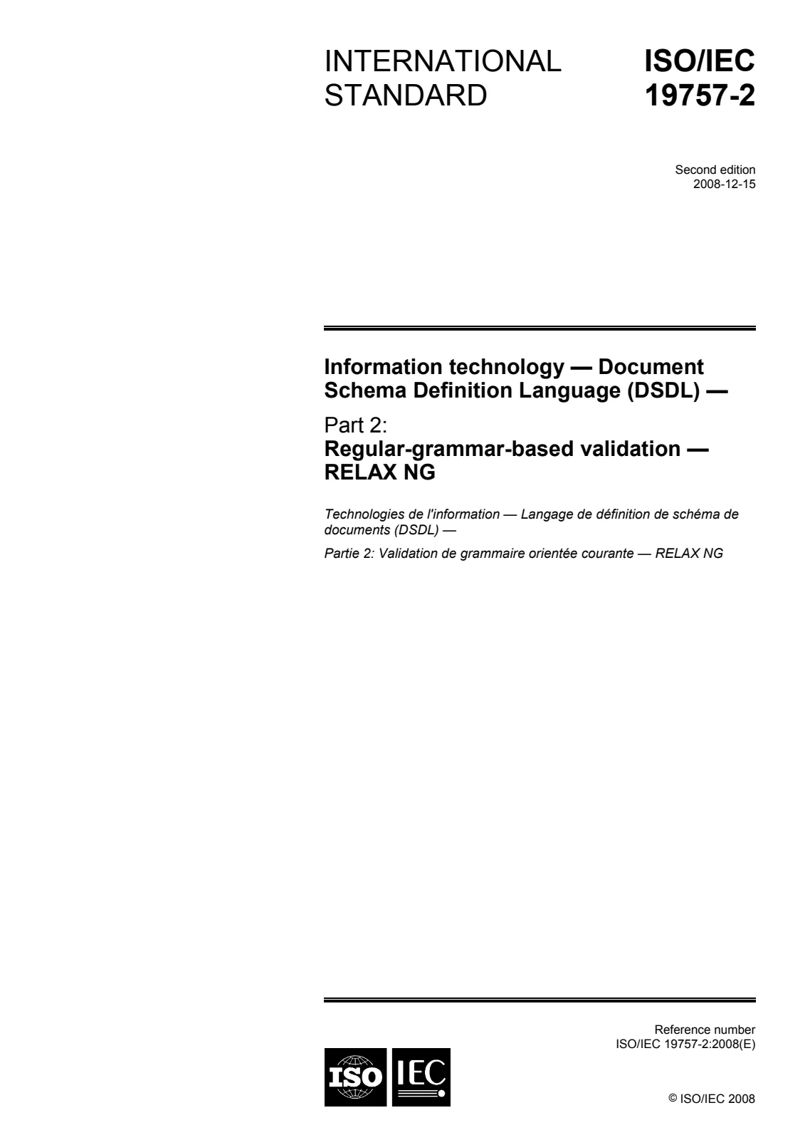 Первая страница стандарта ISO/IEC 19757-2:2008
