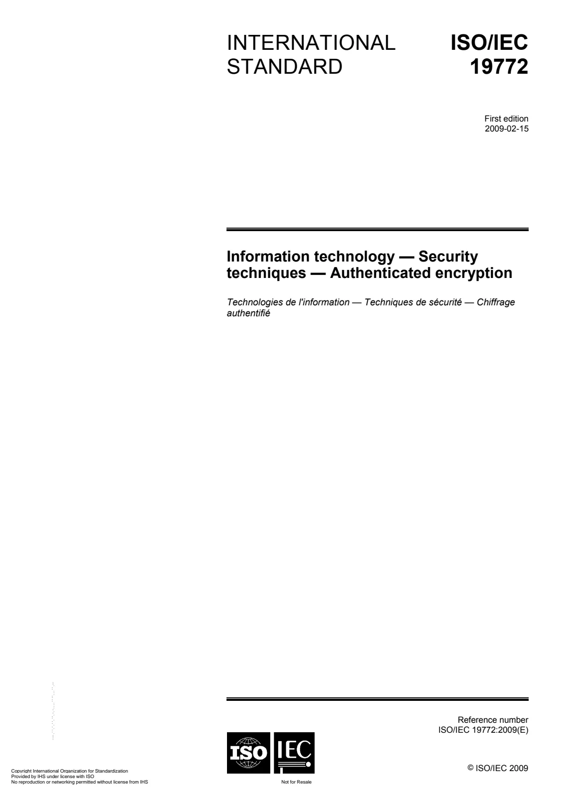 Первая страница стандарта ISO/IEC 19772:2009