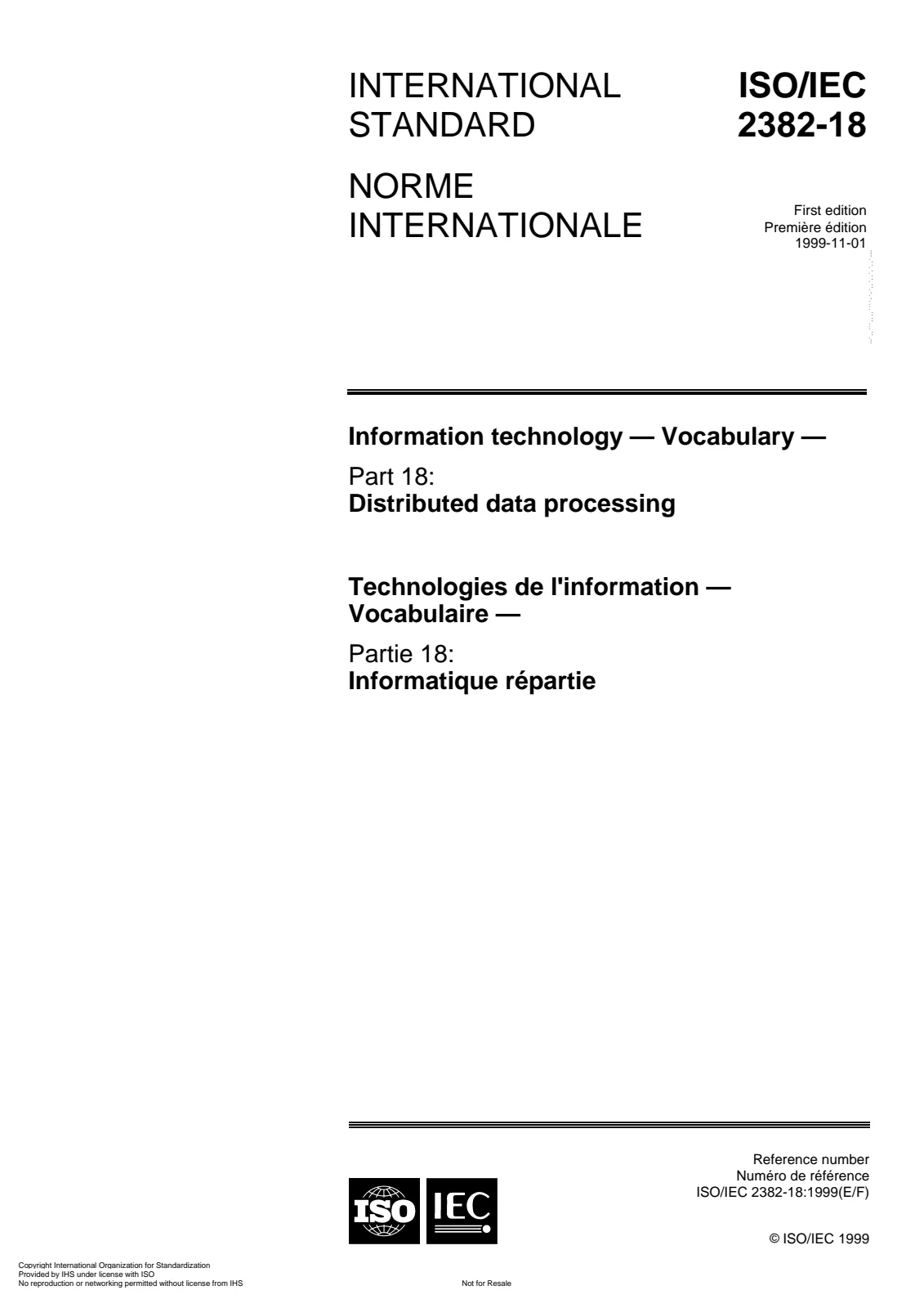 Первая страница стандарта ISO/IEC 2382-18:1999