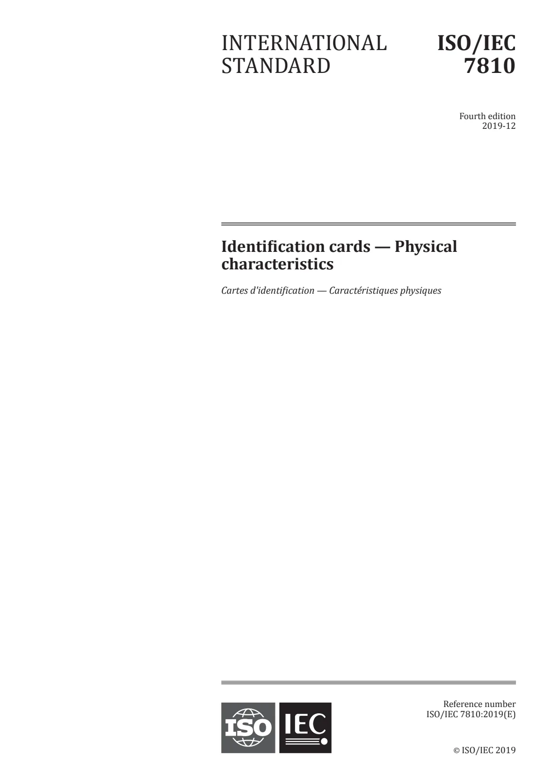 Первая страница стандарта ISO/IEC 7810:2019
