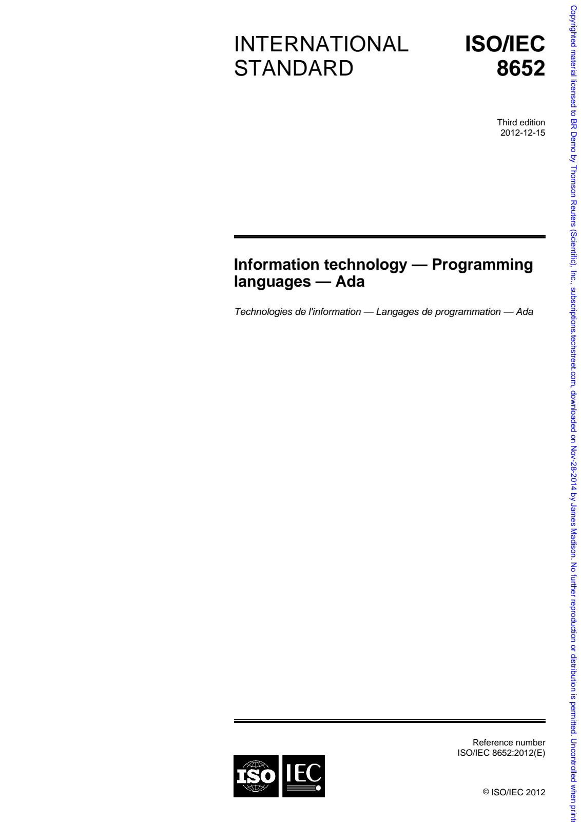 Первая страница стандарта ISO/IEC 8652:2012