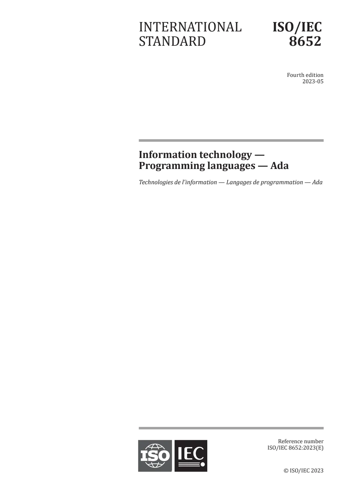 Первая страница стандарта ISO/IEC 8652:2023