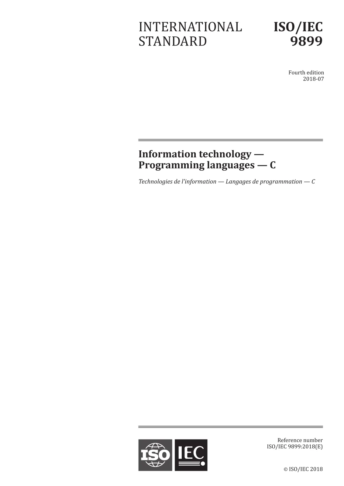 Первая страница стандарта ISO/IEC 9899:2018