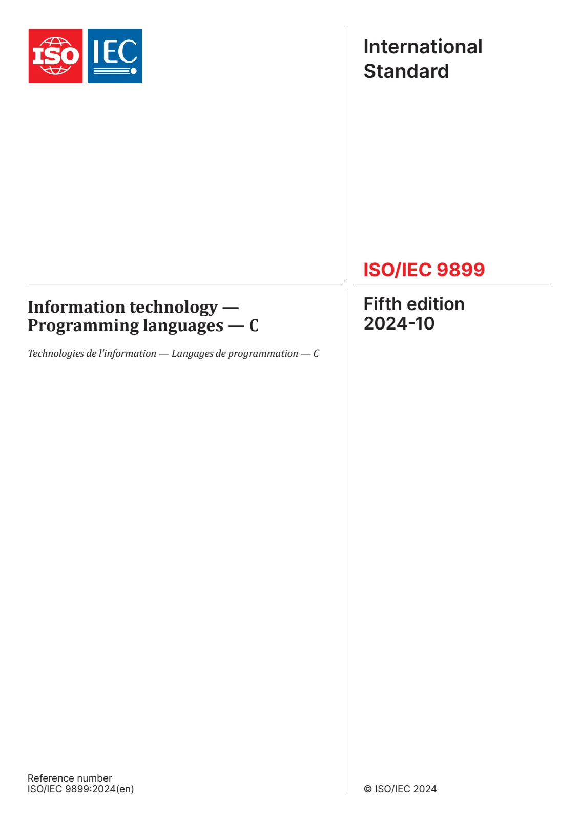 First page of standard ISO/IEC 9899:2024