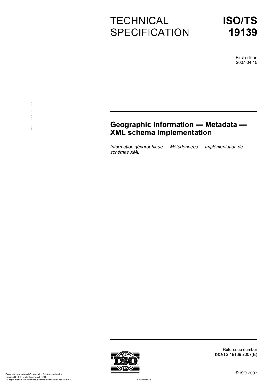 Первая страница стандарта ISO/TS 19139:2007